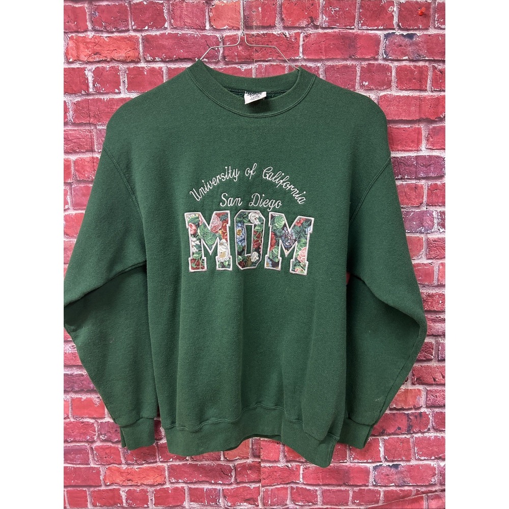 University of California San Diego Mom Floral Embroidered Green Sweatshirt Large